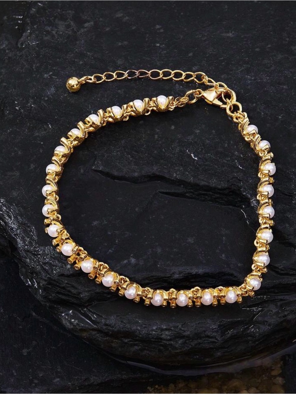 Gold Pearl Link Bracelet - Women's Jewelry